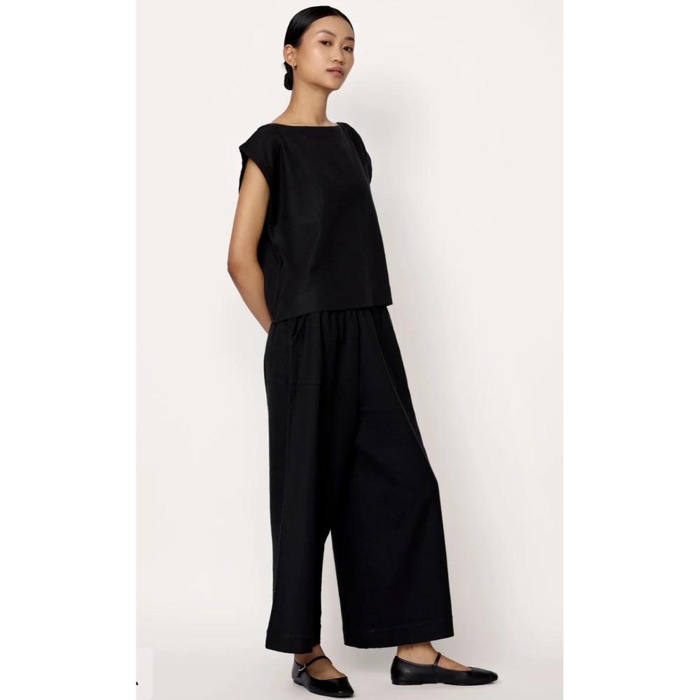 LAUDE the Label Everyday Crop Pant Black Cotton Wide Leg Small - Picture 2 of 5